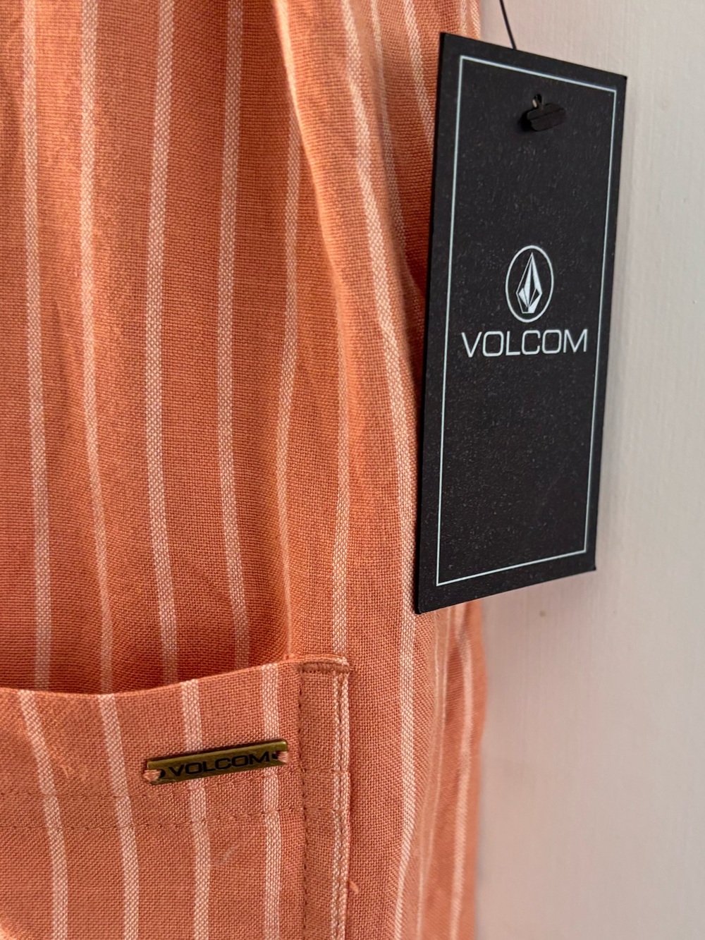 Volcom stone strut pocket romper sand striped XL new overalls - Picture 6 of 11